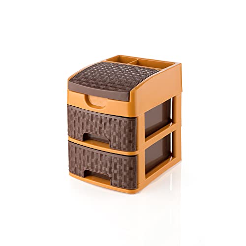 Primelife 2 Layer Modular Basket Drawer Multi Purpose Trolley Foldable Drawers Anti-Slip Shoes organizers Box Storage Rack System Organizer – Brown (2xl Teblo)