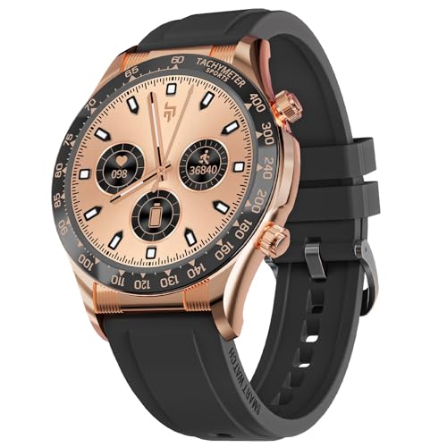 CrossBeats Monarch 1.43” UHD Infinite Round Display Smart Watch for Men and Women| | Advanced Bluetooth Calling| 700 Nits| 125+Sports Modes| 500+ Watchfaces| Spo2 Tracking| 360 * 360 Pixels- (Gold)