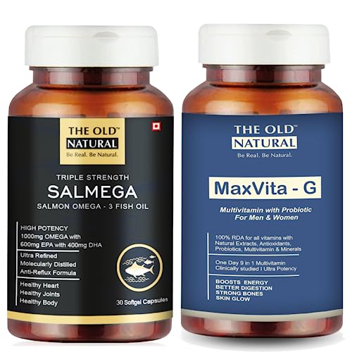 The Old Natural Multivitamin and Fish Oil Combo – Salmega Triple Strength Fish oil 30 Softgels and MaxvitaG Advanced Multivitamin 60 Tablets for Men