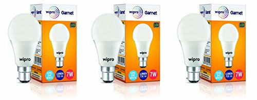 wipro 7W B22 LED Cool Day Light Bulb, Pack of 3, (Garnet)