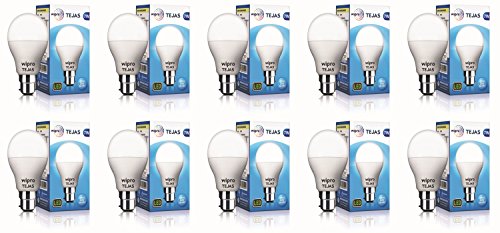 wipro Tejas Base B22D 7-Watt LED Bulb (Pack of 10, Cool Day Light)