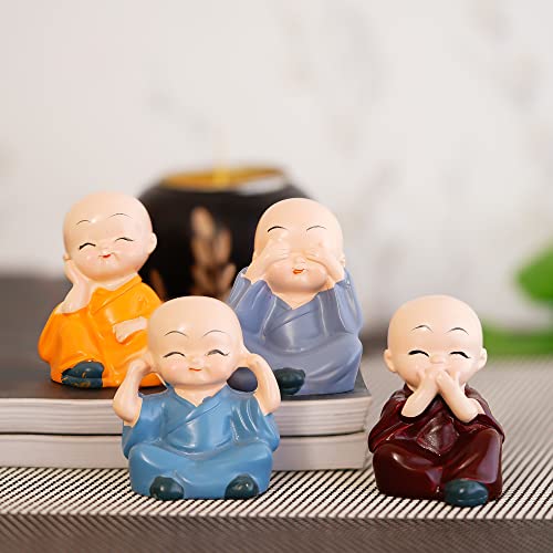 eCraftIndia Colorful 4 Monks Buddha Figurines – for Home Decor| Office Decor| Chrismas Decor| Diwali Decor| Vaastu Decor| Fengshui
