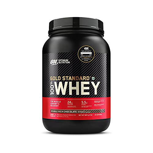 Optimum Nutrition (ON) Gold Standard 100% Whey (2 lbs/907 g) (Double Rich Chocolate) Protein Powder for Muscle Support & Recovery, Vegetarian – Primary Source Whey Isolate
