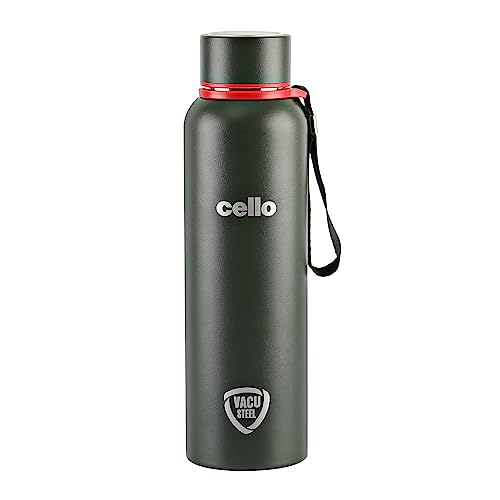 Cello Duro Tuff Stainless Steel Kent Flask, 900ml Military Green | Hot and Cold Stainless Steel Water Bottle | Scratch Resistant DTP Coating Flask |Vacuum Insulated Bottle for Travel, Home, Office