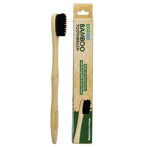 ECO365 Bamboo Toothbrush with Charcoal Infused Bristles | Soft Bristle Wooden Brush for Better Oral Health, Whitening, and Plaque Prevention | Natural Biodegradable Bamboo Toothbrush (LARGE, 1)