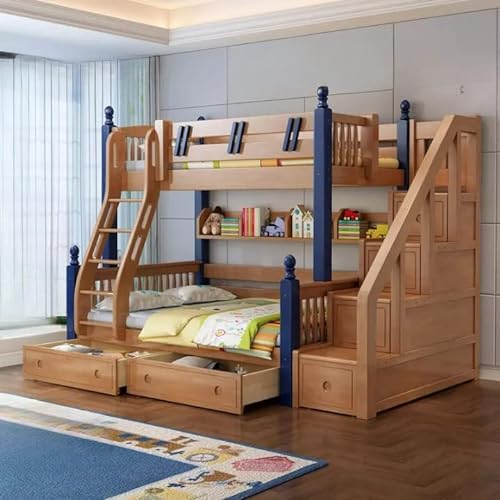 Wudniture Furniture Solid Sheesham Wood Bunk Bed for Kids of 4 to Old | Bunk Bed for Bedroom-Brown Blue Finish