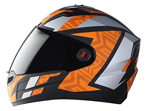 Steelbird SBA-1 Cesar ISI Certified Full Face Graphic Helmet (Large 600 MM, Matt Black Orange with Smoke Visor)