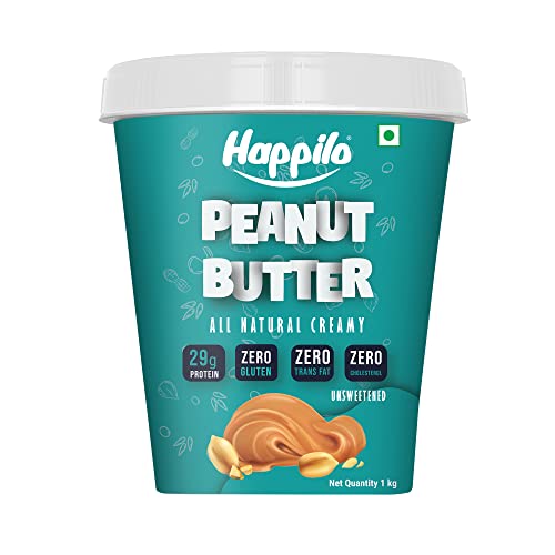 Happilo All Natural Unsweetened Peanut Butter Creamy 1Kg, Protein Rich, Roasted Peanuts, No Added Sugar