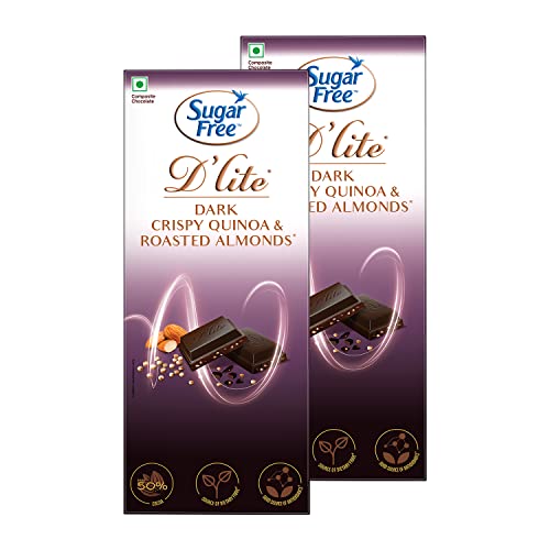 Sugar Free D’lite Quinoa & Almonds Dark Chocolate Bar, 80g (Pack of 2)
