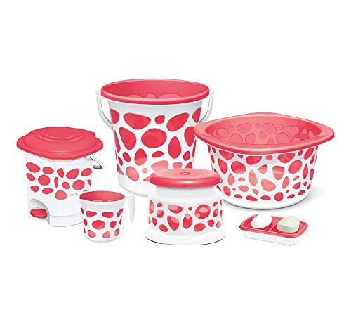 Milton Duplex Spa 6 Round Printed Bathroom Set, Set of 6, Pink