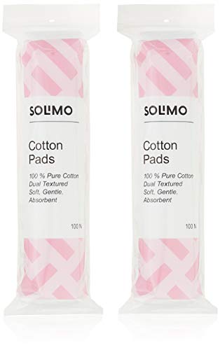 Amazon Brand – Solimo Round Cotton Pads – 100 Pcs (Pack of 2)