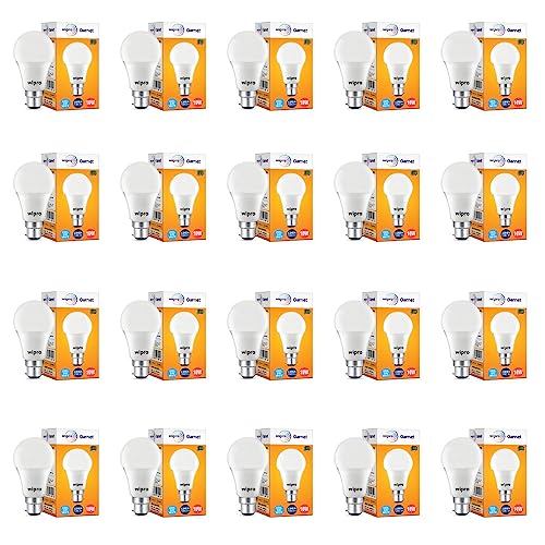wipro Garnet 10W LED Bulb for Home & Office |Cool Day White (6500K) | B22 Base|220 degree Light coverage |4Kv Surge Protection |400V High Voltage Protection |Energy Efficient | Pack of 20