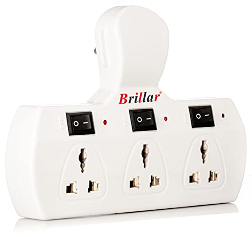 Brillar Multiplug Extension Board with 3 Sockets, Individual Switches, Led Indicators and Protection Fuse Multiplug with Universal Sockets
