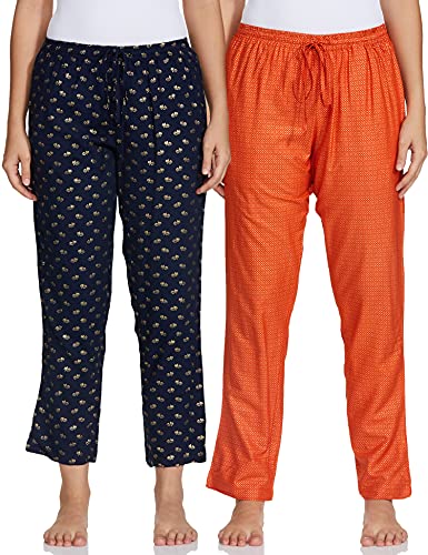 Indigo Women’s Pack of 2 Pajamas(AW21/BLC-206_Orange+ Navy_S)