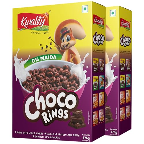 Kwality Choco Rings – Made with Whole Wheat, Zero% Maida, Source of Protein and Fibre, Richness of Chocolate 375g x 2 [Pack of 2]