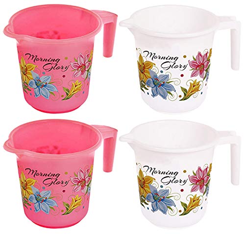 Kuber Industries Plastic Bathroom Mug|Strong Plastic Material & Great Capicity|Size 12 x 12 x 13 CM,Pack of 4,Capicity 500 ml(Pink & White)-KUBMART10284