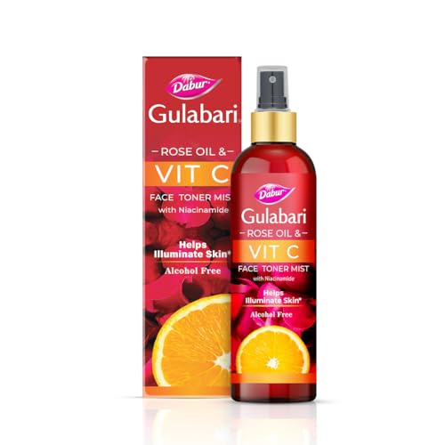 Dabur Gulabari Rose Oil & Vitamin C Face Toner Mist with Niacinamide – 100ml | Toner for brightened skin | Improves Uneven Skin Tone, Tightens Pores | Alcohol free