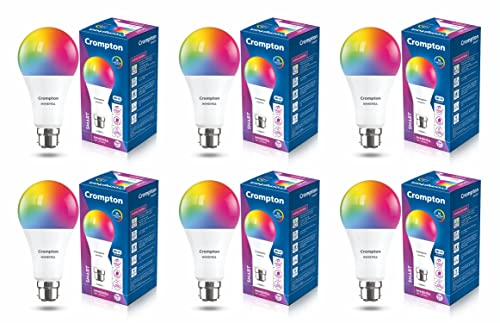 CROMPTON 9-Watt B22 WiFi Smart LED Bulb Compatible with Amazon Alexa and Google Assistant (Immensa Music Sync B22, Pack of 6)