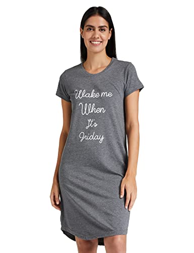 Amazon Brand – Eden & Ivy Women’s Cotton Graphic Print Knee Length Night Gown (SS19UTSDR01-GP-13_Grey_X-Small_Grey_XS)
