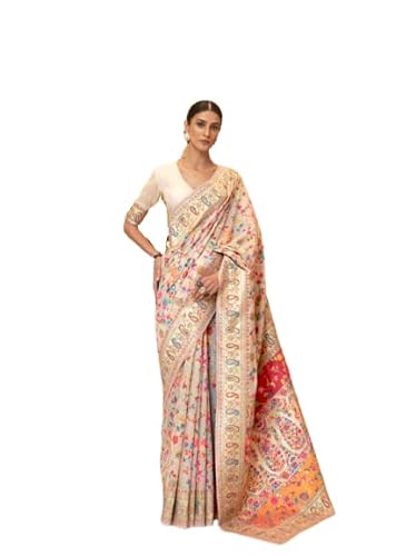 Swornof Women’s Chanderi Linen Saree (Cottonlleave-8888_White)