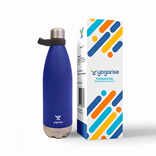 Yogarise Thermosteel Bottle 1 Litre – 8hrs with Hot & Cold Stainless Steel Bottle Flask with Vacuum Insulated Thermosteel Walls (Blue)