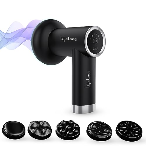 Lifelong Handheld Wireless Rechargeable Massager for Pain Relief, Body Massager Machine with 4 Massage Heads, 6 Speed Settings for Full Body Relaxation, 4000mAH Battery (LLGM126, Black)