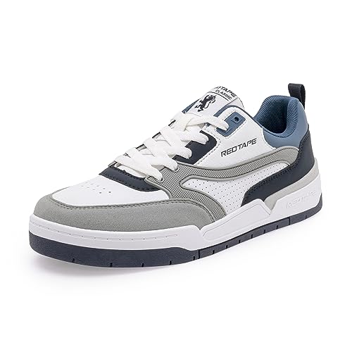 Red Tape Casual Sneaker Shoes for Men | Upgraded Comfort with Cushioned Insole, Slip-Resistant Sole White/Blue