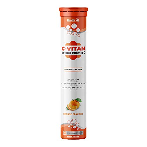 Healthvit C- Vitan N Natural Vitamin C For Antioxidant Support | Improves Immunity And Skin Health | Delicious, Tasty & Fizzy | Sugar Free 20 Effervescent Tablets (Orange Flavor)
