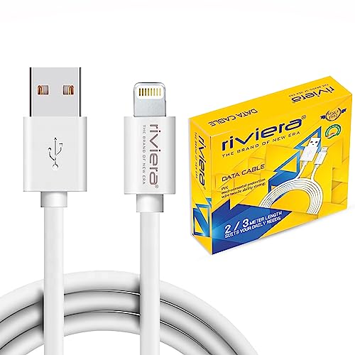 riviera USB to Lightning Fast Charging and Data Sync Cable Compatible with iPhone 13, 12,11, X, 8, 7, 6, 5, iPad Air, Pro, Mini (2 Meter, Pack of 1, White)