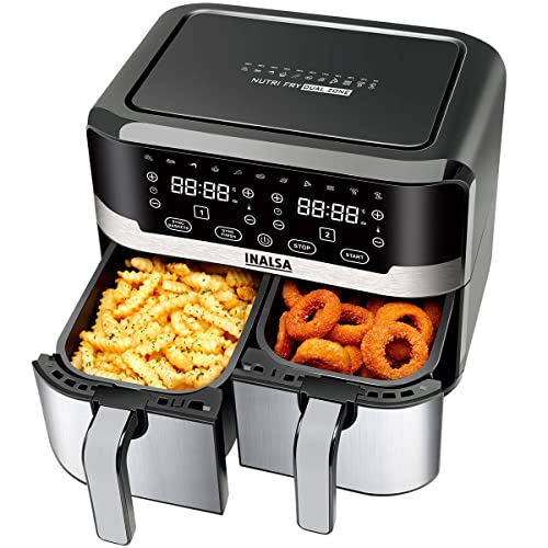 INALSA Air Fryer Nutri Fry Dual Zone-2100 W 10L with Sync Basket & Finish Features 11 Versatile Programs Touch Control & Digital Display Variable Temperature Control 2 Year Warranty Black/Silver