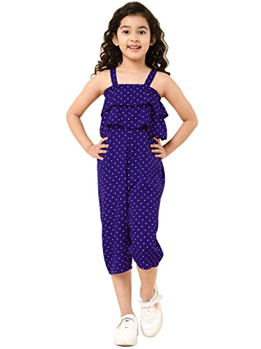 A.T.U.N. (ALL THINGS UBER NICE) Polyester Ruffle Jumpsuit (GJST FIO_Navy-White_12-13 Years)