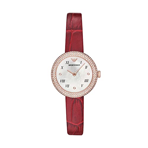 Emporio Armani Women’s Two-Hand Watch, Red Leather Glitz