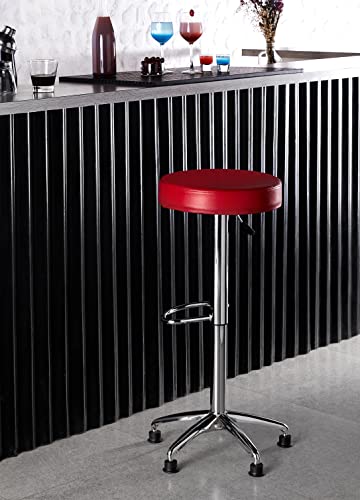 Amazon Brand – Solimo Aber Kitchen Bar Stool with Adjustable Height, Metal Base, Chrome Finish, Faux Leather Cushion, Red
