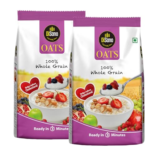 DiSano Oats, Natural Wholegrain, High in Protien and Fibre, Rolled Oats, 1kg (Pack of 2)