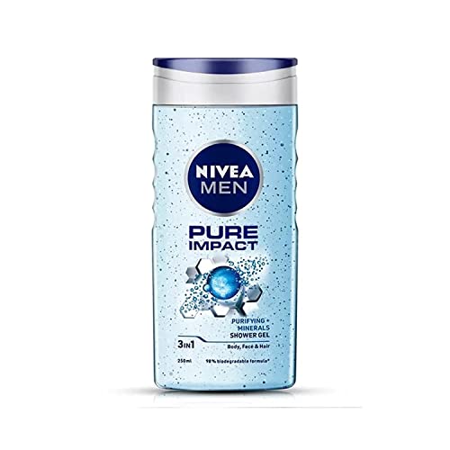 NIVEA MEN Pure Impact 250ml Body Wash| Shower Gel for Face, Body & Hair| Purifying Micro Particles for Extra Fine Scrub & Instant Summer Freshness|Clean, Healthy & Moisturized Skin