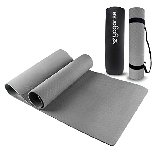 Yogarise Yoga mat for Men and Women, Premium Exercise Mat for Home Workout, Anti Slip Yoga Mat Workout, Gym Mat for Workout at Home with Bag and Strap (Grey, 4mm)