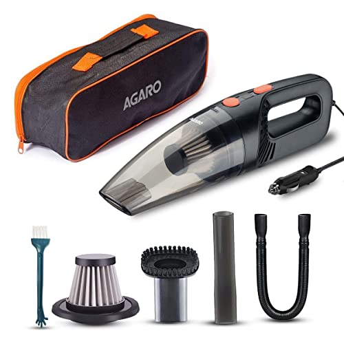 Agaro CV1079 Car Vacuum Cleaner, Portable, Handheld,12V DC /110W, 4.5KPA Power Socket, 14.7ft Long Cord,Stainless Steel Filter, Black
