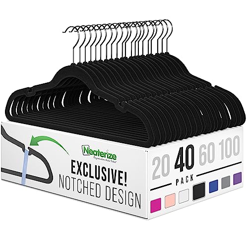 Velvet Clothes Hangers (20, 40, 60, 100 Packs) Heavy Duty Durable Coat and Clothes Hangers | Vibrant Color Hangers | Lightweight Space Saving Laundry Hangers (40 Pack – Black)