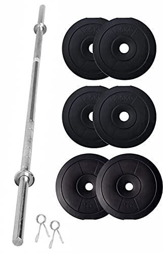 FitBox Sports Home Gym – W/A Barbell Rod & Weigth Plates 20kg (2.5kg x 4 + 5kg x 2), Black (9506)