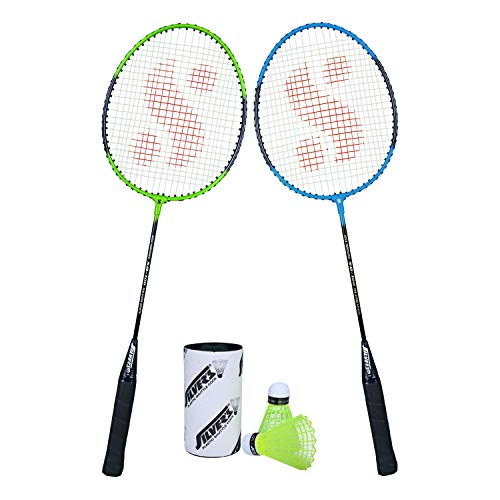 Silver’s SB-100 COMBO-5 ( 2 Badminton RACKETS + 2 Pcs Plastic SHUTTLE ) Green-Blue