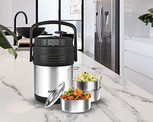 Milton Woofer 3 Thermosteel Wireless Bluetooth Speaker Tiffin (3 Containers, 300 ml Each) Silver