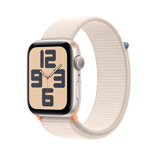 Apple Watch SE (2nd Gen, 2023) [GPS 44mm] Smartwatch with Starlight Aluminum Case with Starlight Sport Loop One Size. Fitness & Sleep Tracker, Crash Detection, Heart Rate Monitor, Retina Display