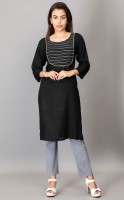 shoppax Women Patchwork Straight Kurta(Black)