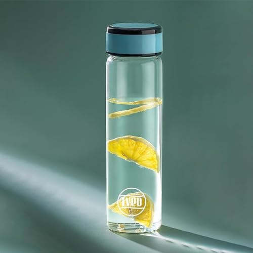 IVEO Borosilicate Glass Bottle, Aqua Sphere | Water bottle for fridge | Extreme Temperature Resistant | for Hot and Cold Water, Milk, Lassi, Juice, Detox Mix | Leak Proof | 600 ml, 1 Pc, Blue