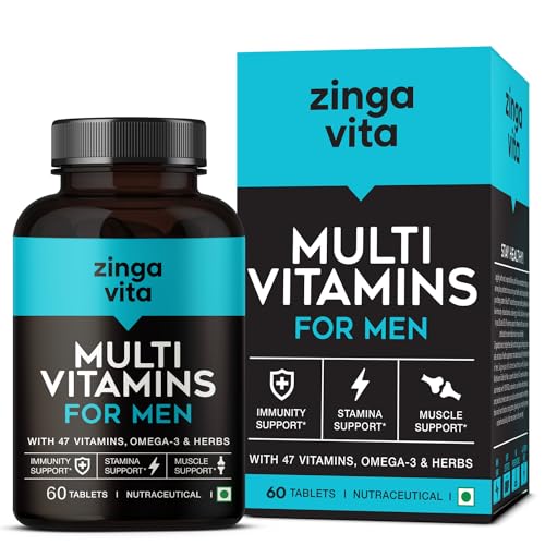 Zingavita Multivitamin Tablets for Men with 41 Essential Vitamins, Omega 3, Calcium, Zinc & Magnesium, Boost Immunity, Strengthen Bones & Joints – 60 Tablets