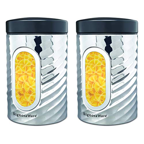 Signoraware Modular Steel Container (Window Round) Mirror,Set of 2, 950ml+950ml, Silver