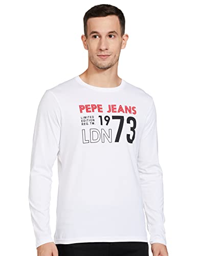 Pepe Jeans Men’s Geometric Regular Fit T-Shirt (PM508779_White M)