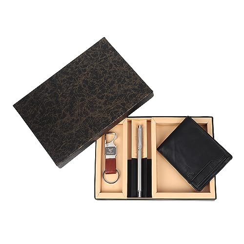 Highlark® Gift Hamper for Men I Leather Wallet, Keychain & Pen Combo Gift Set I Gift for Friend, Boyfriend,Husband,Father, Son etc