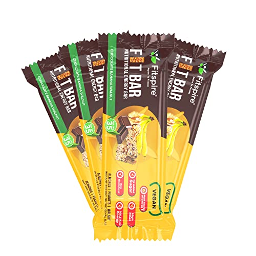 Fitspire Fitt Nutritional Energy Bar – Chocolate Banana Walnut (Pack of 4), 140 gm | Vegan energy bar | Healthy Diet Snack with Almonds, Oats, and Millets, Gluten Free and High in Protein