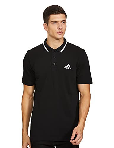 Adidas Men Cotton M SL PQ PS, Sports Polo Shirts, Black/White, X-Small